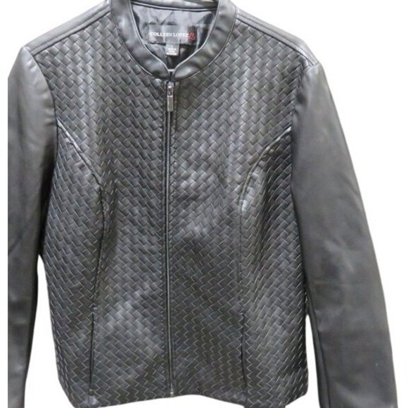 Colleen Lopez Woven Vegan Leather Jacket in Black Size Large - Picture 2 of 8